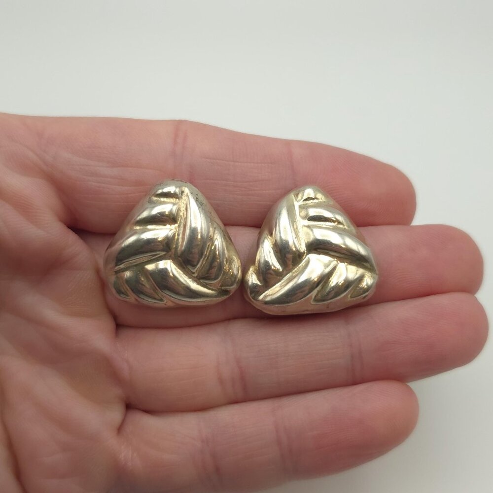 Sterling Silver Unique Pattern Heavy Triangle Ear… - image 1